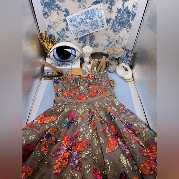 🆕 BRONX & BANCO 🧿 NWOT Mademoiselle Floral Sequin Fit-&-Flare Dress Sz XS US 2 - Picture 2 of 16